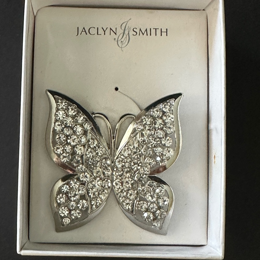 Jaclyn Smith Butterfly Brooch Rhinestones New in Box Mothers Day